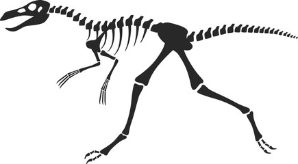 Dinosaur skeleton running presenting prehistoric animal bones
