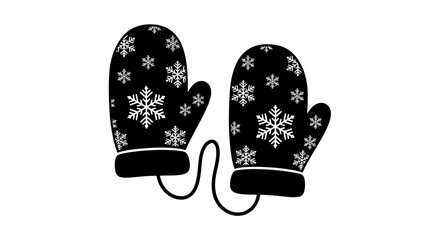 Black and White Snowflake Mittens Icon Cozy Winter Accessory Isolated on White Background
