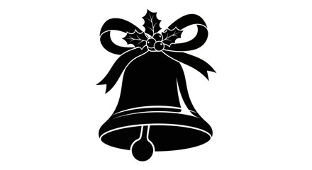 Classic Black Silhouette of a Christmas Jingle Bell with Holly and Ribbon Bow