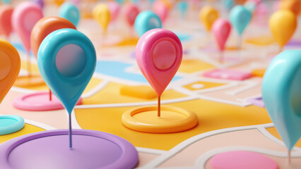 Colorful markers highlight spots on a map, created AI