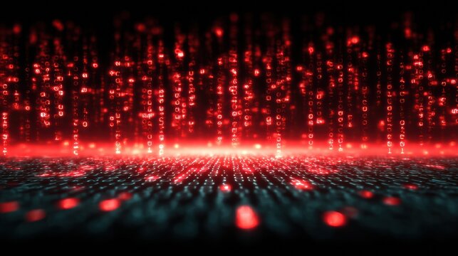 Malicious Virus Code Infecting a System, Causing a Red Glitch Effect and Displaying a Cyberattack Banner on a Digital Interface