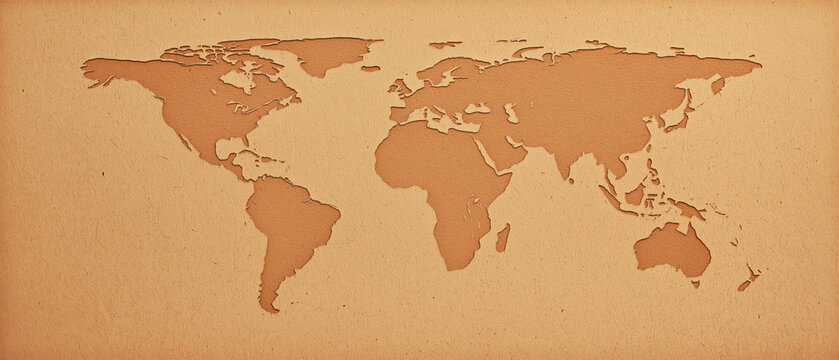 Stylish textured map of world continents, created AI