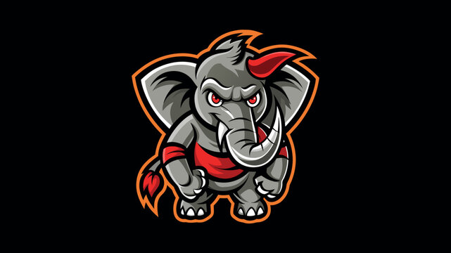 Fierce cartoon elephant mascot with red accents