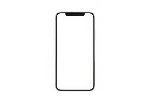 Sleek black smartphone with a pristine white screen for digital design mockups, app demonstrations, and user interface concepts, isolated on transparent background