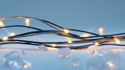 Festive Christmas Lights on Snow with Ice Crystals for Winter Holiday Background