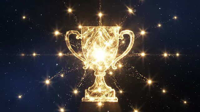 Glowing trophy award animation against dark background