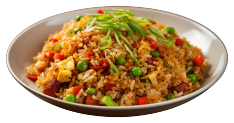 PNG American fried rice plate food vegetable.