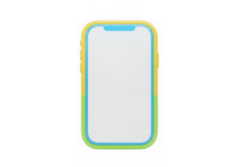 A 3d rendered smartphone with blank screen and colorful yellow, blue, green frame, symbolizing modern mobile technology, isolated on transparent background