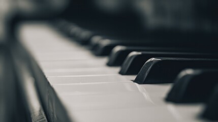 Artistic close-up of piano keys capturing texture and harmony in minimalist black and white style.
