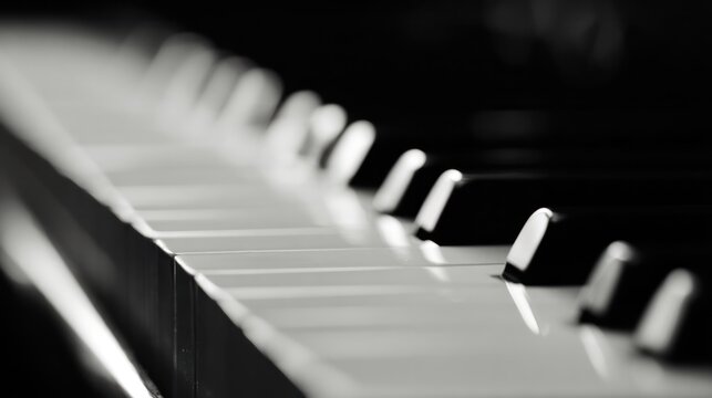 Close-up of piano keys in black and white pattern, elegant musical instrument detail. lifestyle magazines, social media lookbooks, designed for influencer and brand collaborations.