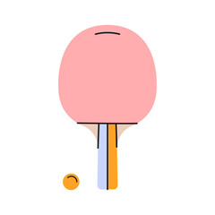 Colorful hand-drawn ping pong paddle with an orange ball.Perfect for sports icons, playful designs.Table tennis Racket icon.Vector illustration isolated on white background.EPS 10