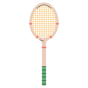 Hand-drawn retro tennis racket.Ideal for sports graphics, creative projects and designs.Wooden vintage racket icon.Vector illustration isolated on white background.EPS 10
