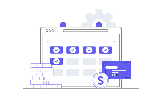 Monthly subscription payment. Calendar with a monthly payment date. Flat Cartoon Vector Illustration, icon Stylish abstract design landing page web