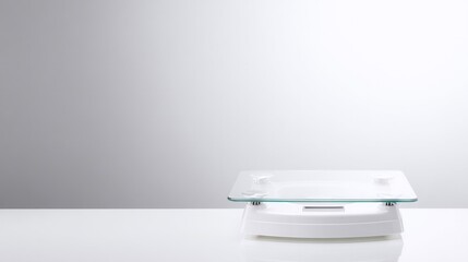 Weighing scales on a clean surface, symbolizing health, with ample negative space. lifestyle magazines, social media lookbooks, designed for lifestyle magazines and social media content.