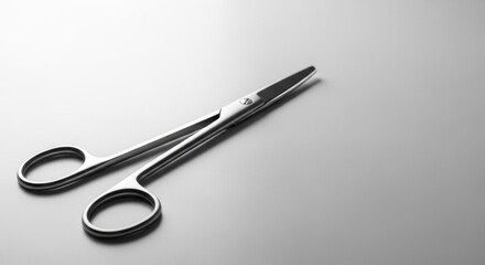 Surgical scissors metal instrument for medical procedure. Hospital equipment and sterile tool for operation and healthcare concept.