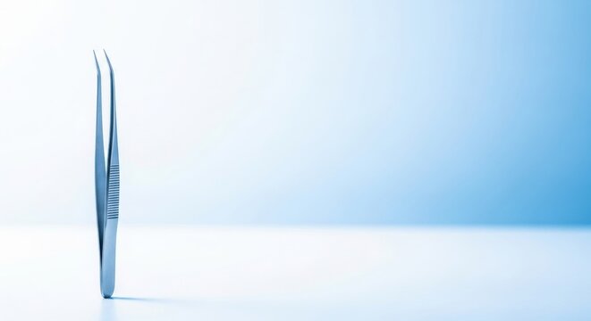 Medical forceps on white background. Surgical instrument concept for healthcare, hospital, and science. Sterile tool for medical procedure.