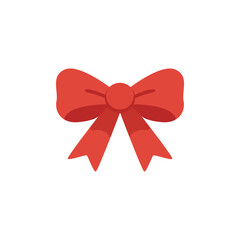 Red Christmas bow icon in clean flat style, perfect for gift wrapping designs, holiday decorations, festive greeting cards, seasonal marketing materials, and cheerful winter celebration graphics