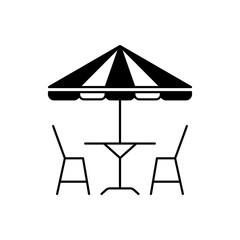 Cafe table with chairs and parasol icon vector illustration