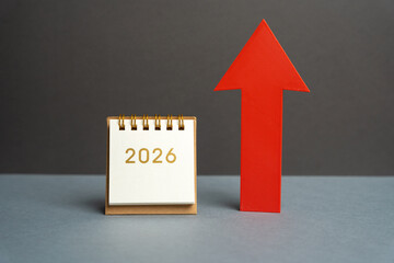 Calendar 2026 and up arrow. A successful forecast for the coming year, increased business and...
