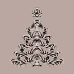 Skull Christmas Tree Line Art – Gothic Dark Holiday Vector Illustration