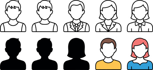 Diverse Group of People Avatars Minimalist Vector Icons for Business and Social Media Use
