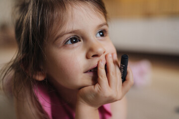 youthful girl ponders with joy, caucasian young girl contemplates dreamily with gentle smile