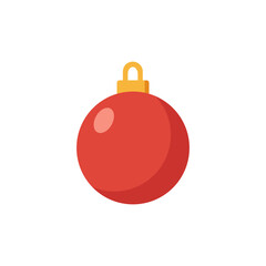 Red Christmas ornament ball icon in flat style, classic holiday decoration for winter celebrations, festive greeting cards, seasonal marketing, Christmas tree design elements, and digital illustration