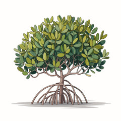Mangrove Tree Vector Outline | Coastal Tree Silhouette | Tropical Wetland Illustration