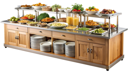 Extensive modern buffet station with various healthy food