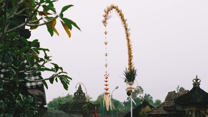 Penjor decoration in Balinese village during Hindu celebration