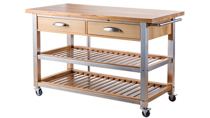 Wooden kitchen island cart with butcher block and drawers