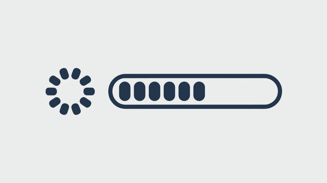 A loading symbol with a circular indicator and a rectangular progress bar on a light background