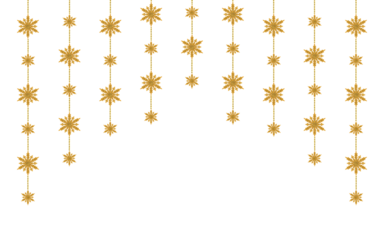 Christmas garland of golden snowflakes isolated on white background