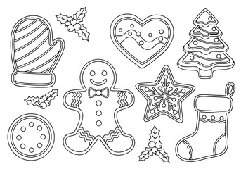 Delightful collection of crisp Christmas holiday cookie and decoration outline drawings for festive coloring pages activities