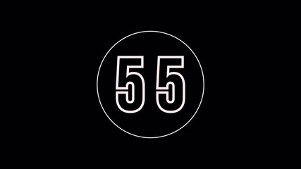 Digital 60 Second Countdown Timer with Outline White Numbers and Glitch Effect - Powered by Adobe