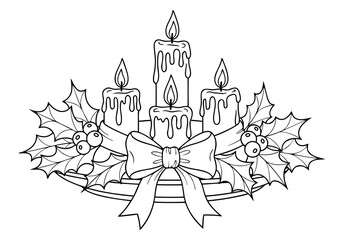 Festive Christmas Candle Arrangement Coloring Pages A Beautiful Holiday Line Art Activity
