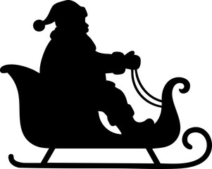 Santa Claus Silhouette Riding a Christmas Sleigh with Curved Runners