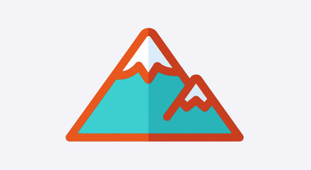 Stylized Mountain Icon with SnowCapped Peaks and Orange Outline.
