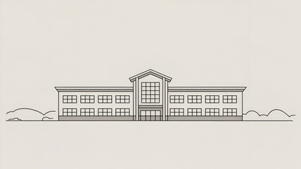 Illustration of a school building simple line art vector design isolated on white background