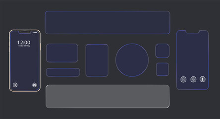 Liquid Glass Call Screen Interface & Push Notification UI ,Liquid BLUE plate for mobile phone ux, web interface, tech and hud. Rectangle and circle light frame with glow and reflection.