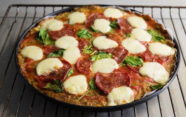 delicious freshly made broccoli pizza, healthy eating, close up