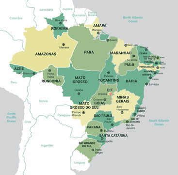 Brazil colorful map with state names