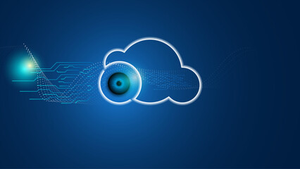 Cloud security eye digital data protection futuristic computing system network blue background