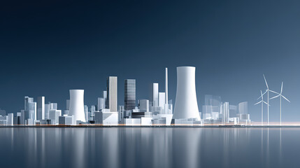 Illustrations of various power generation devices and new power systems against a blue background.