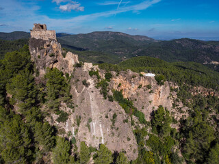 Naklejka premium Mauz Castle, 12th century, Sierra de Espadán Natural Park, municipality of Sueras, Castellón, Valencian Community, Spain