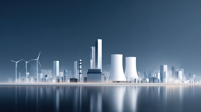 Illustrations of various power generation devices and new power systems against a blue background.