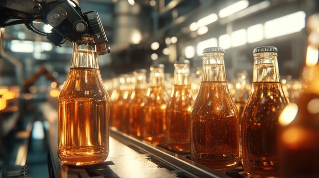 Bottles on conveyor production line