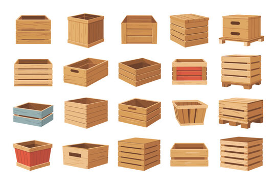 Collection of various wooden crates and boxes for storage and transport