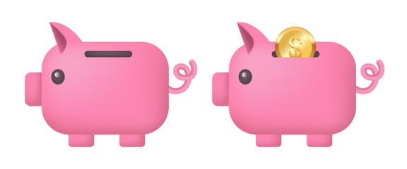 Piggy bank. Vector 3d illustration isolated on white background.