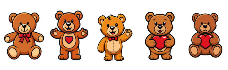 Obraz premium Valentine's Day teddy bear set presents cute plush animals with symbolic heart details. Valentine's Day teddy bear assortment, each with unique details like bows or heart emblems,